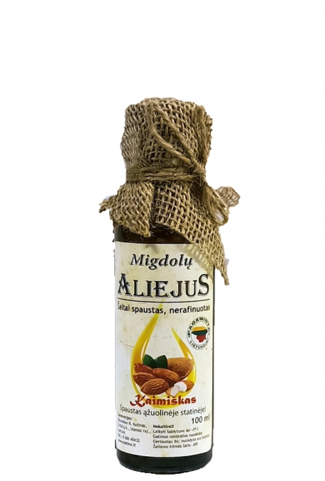 Šalto spaudimo migdolų riešutų aliejus, 100 ml. (Spaustas šaltuoju senoviniu būdu medin
