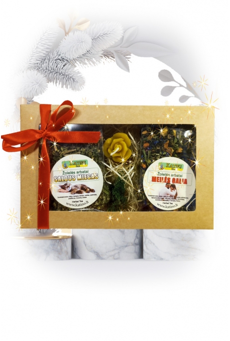 Rinkinys "TOBULOS ARBATOS" (2 žolelių mišiniai arbatoms, natūralaus vaško žvakė "Rožytė") GERA DOVANA!