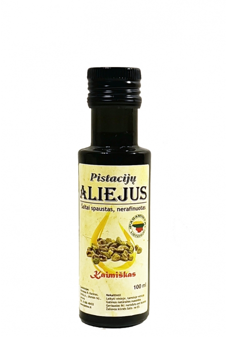 Pistacijų aliejus, šalto spaudimo (Spaustas senoviniu būdu, tamsaus stiklo buteliuke!) 100 ml.