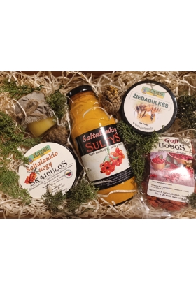 Rinkinys "Kalėdiniai vitaminai" (100 proc.šaltalankių sultys, skaidulos, bičių žiedadulkės, medutis, Goji uogos) GERA DOVANA