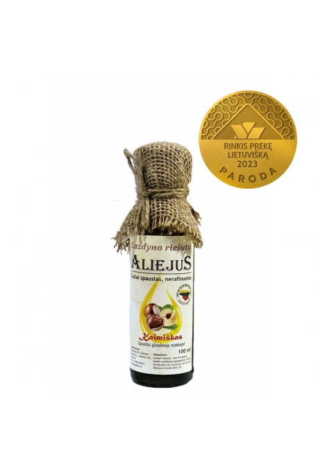 Šalto spaudimo lazdyno riešutų aliejus, 100 ml.  Natūralus, kaimiškas,  stiklo buteliuke.