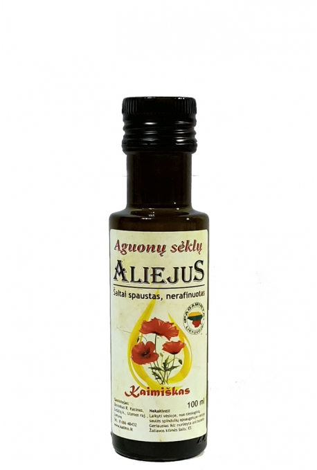 Aguonų sėklų aliejus (100 proc.natūralus, šalto spaudimo, stiklo buteliuke) 100ml.