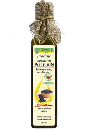 Juodųjų sezamų aliejus, 250 ml. (100 proc. natūralus, spaustas ąžuolinėje statinėje, tamsaus stiklo buteliuke!) 