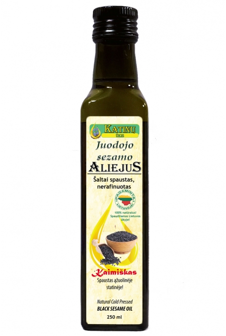 Juodųjų sezamų aliejus, 250 ml. (100 proc. natūralus, spaustas ąžuolinėje statinėje, tamsaus stiklo buteliuke!) 